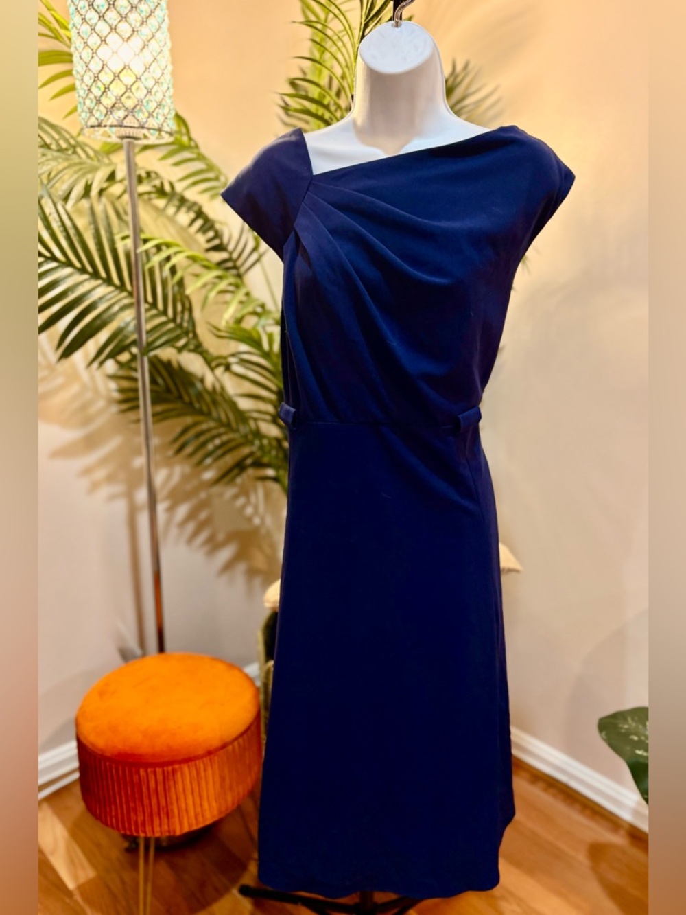 Calvin Klein Navy Blue Draped Maxi Dress